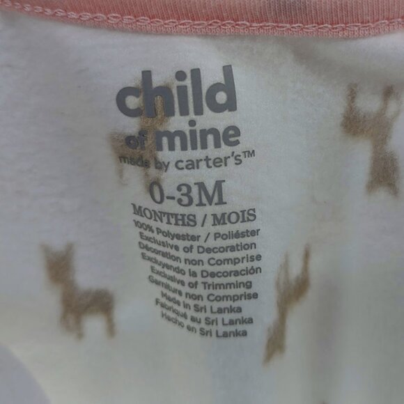 Infant Girl's 0-3 Month Carter's Soft Fleece Deer Print One Piece Footed Sleeper - Picture 2 of 4
